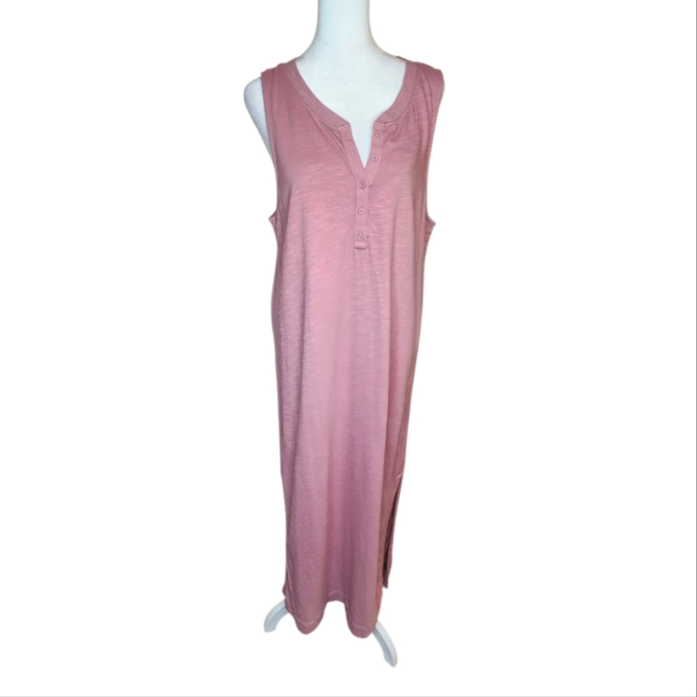 Z Supply Piper Slub Cotton Henley Tank Midi Dress Pink Size Medium